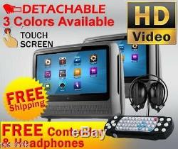 2019 Gray Dual 9 Digital Touchscreen Headrest LCD Car Monitor DVD Player Usb