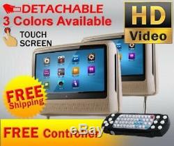 2020 Tan Dual 9 Digital Touch Screen Headrest LCD Car Monitor DVD Usb Player