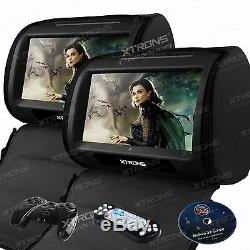 2X 9 Car Headrest Monitor DVD Player Digital TFT LCD Touch Screen Zipper Covers