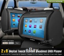2 x 9 TFT LCD Touch Screen Car Headrest DVD Player Pillow Monitor Zipper Covers