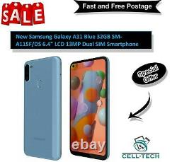New Samsung Galaxy A11 Blue 32GB SM-A115F/DS 6.4 LCD 13MP Dual SIM Smartphone