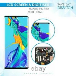 Pour Huawei P30 Pro Vog-l09 L29 Touch Screen Fingerprint Support À L'écran LCD + Cadre Bleu